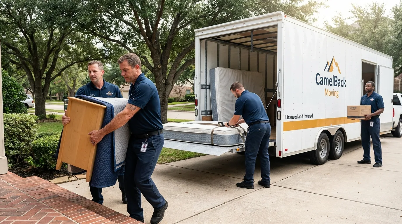 Crew loading residential truck for cross-state move from Hines, OR